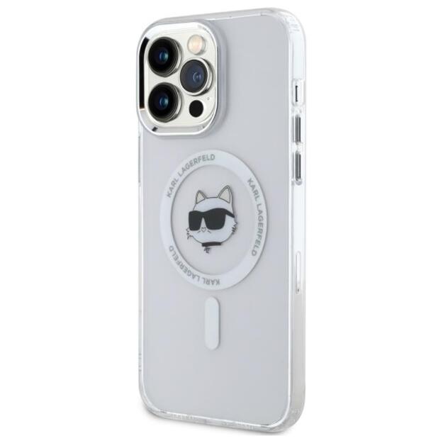 Karl Lagerfeld IML Metal Choupette Head MagSafe – dėklas, skirtas iPhone 14 Pro Max (baltas)