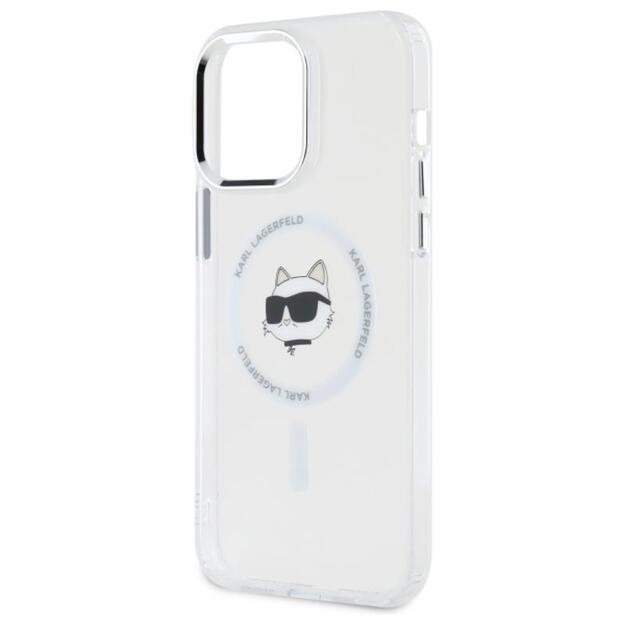 Karl Lagerfeld IML Metal Choupette Head MagSafe – dėklas, skirtas iPhone 14 Pro Max (baltas)