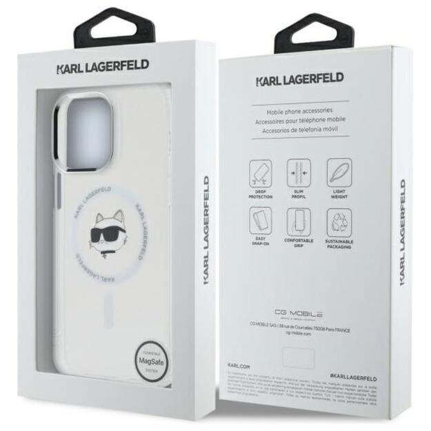 Karl Lagerfeld IML Metal Choupette Head MagSafe – dėklas, skirtas iPhone 14 Pro Max (baltas)