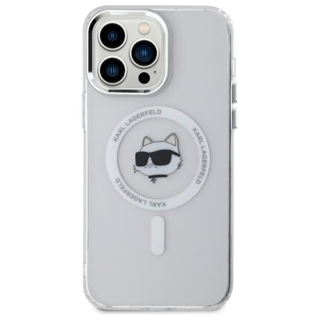 Karl Lagerfeld IML Metal Choupette Head MagSafe – dėklas, skirtas iPhone 14 Pro Max (baltas)