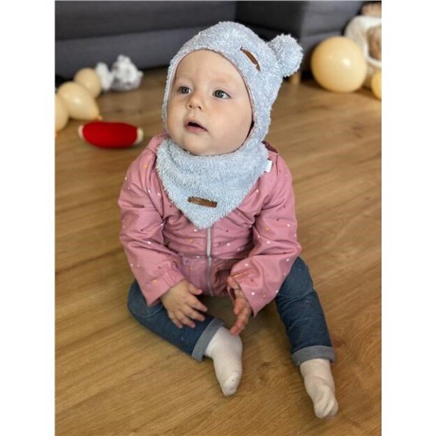 Žieminė kūdikių kepurė su kaklu skarele New Baby Teddy bear pilkai rožinė, 86 (12-18m), 86 (12-18m) dydis