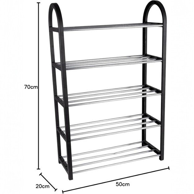 Alpina - Batų lentyna / Stovas / Laikiklis, 5 pakopų, 50x20x77 cm (Sidabrinė / Juoda) 3