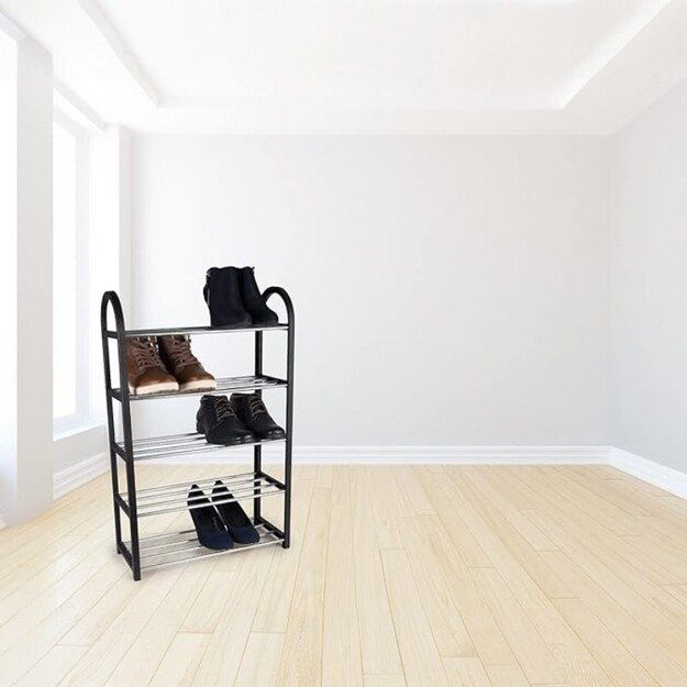 Alpina - Batų lentyna / Stovas / Laikiklis, 5 pakopų, 50x20x77 cm (Sidabrinė / Juoda) 4