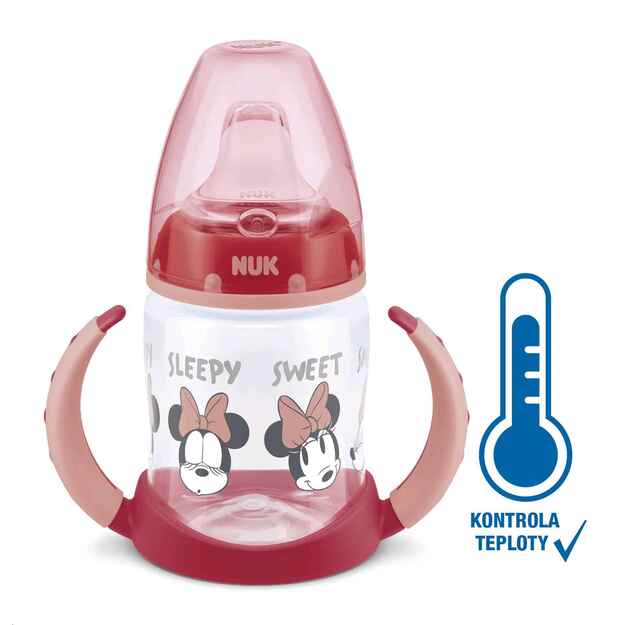 NUK Disney Mickey mokomasis buteliukas su temperatūros kontrole 150 ml raudonas