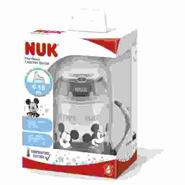 NUK Disney Mickey mokomasis buteliukas su temperatūros kontrole 150 ml raudonas