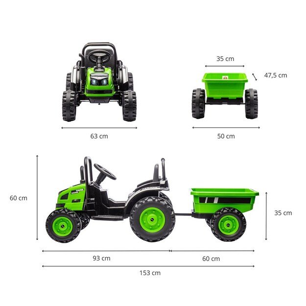 Elektrinis traktorius su priekaba Milly Mally Farmer green