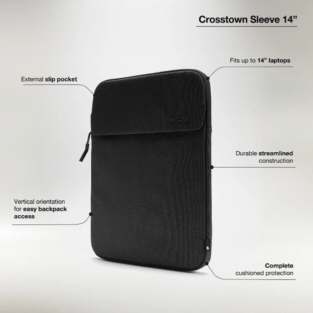 „Incase Crosstown“ rankovė su „Woolenex“ – dėklas su kišene, skirtas „MacBook Pro 14“ (M4/M3/M2/M1/2024-2021) (juodas)