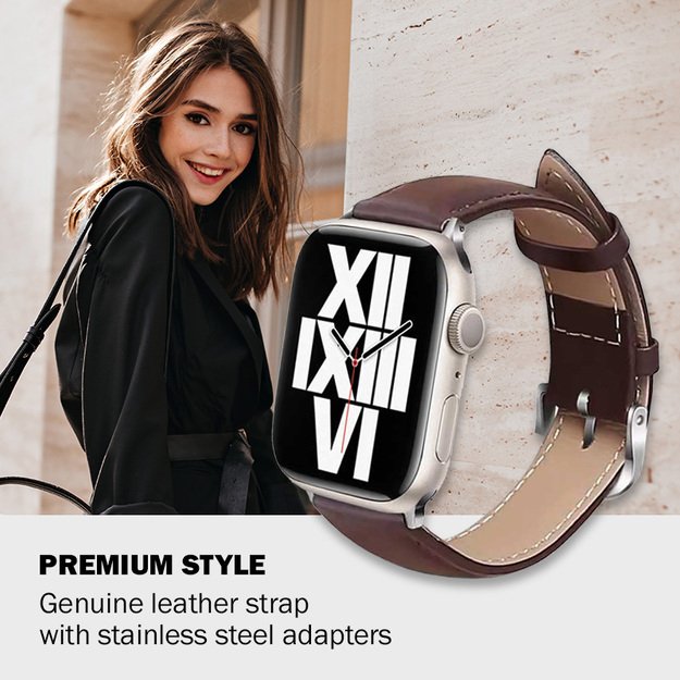 Crong Noble Band – natūralios odos dirželis, skirtas Apple Watch 44/45/46/49 mm (espresso) 7