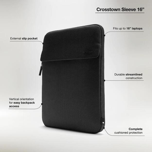 „Incase Crosstown“ rankovė su „Woolenex“ – dėklas su kišene, skirtas „MacBook Pro 16“ (M4/M3/M2/M1/2024-2021) (juodas)