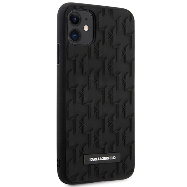 Karlo Lagerfeldo monogramos 3D raštas – „iPhone 11“ dėklas (juodas)