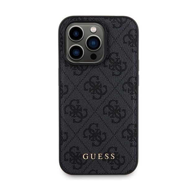 Guess Bundle Pack MagSafe 4G metalinis auksinis logotipas – dėklo rinkinys + Power Bank 5000mAh MagSafe iPhone 14 Pro (juodas)