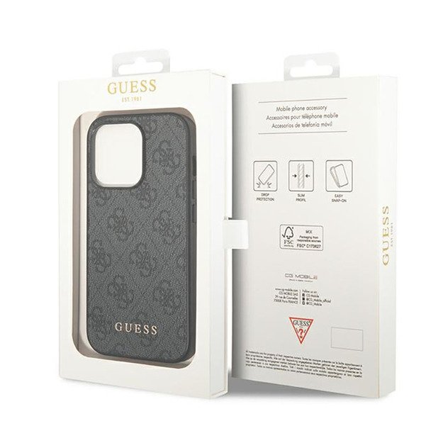 Guess 4G metalinis auksinis logotipo dėklas iPhone 14 Pro Max (pilkas) 12