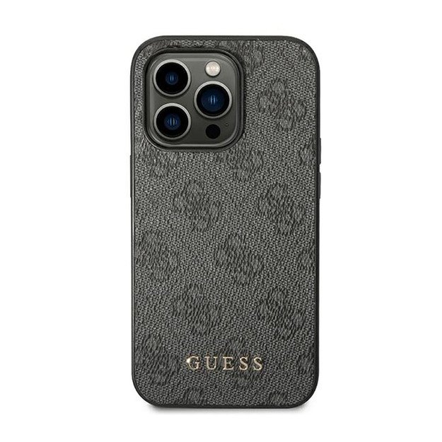 Guess 4G metalinis auksinis logotipo dėklas iPhone 14 Pro Max (pilkas) 7