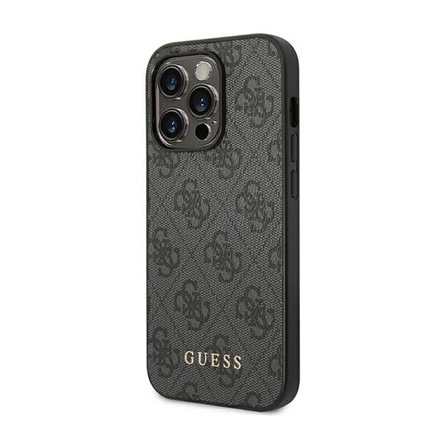Guess 4G metalinis auksinis logotipo dėklas iPhone 14 Pro Max (pilkas) 6