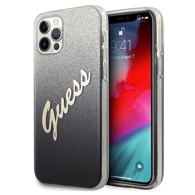 Guess Glitter Gradient Script – dėklas, skirtas iPhone 12 Pro Max (juodas) 1