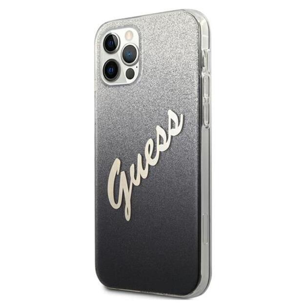 Guess Glitter Gradient Script – dėklas, skirtas iPhone 12 Pro Max (juodas) 2