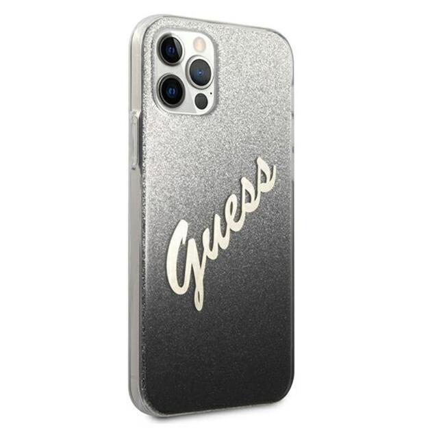 Guess Glitter Gradient Script – dėklas, skirtas iPhone 12 Pro Max (juodas) 4