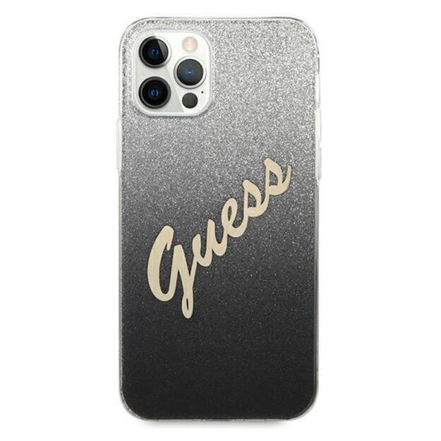 Guess Glitter Gradient Script – dėklas, skirtas iPhone 12 Pro Max (juodas) 3