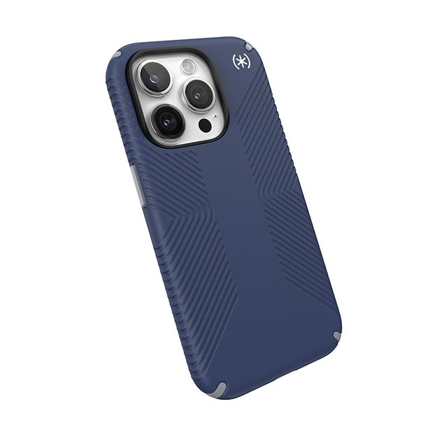 „Speck Presidio2 Grip“ – dėklas, skirtas „iPhone 15 Pro“ (pakrantės mėlyna / dulkių pilka / balta)