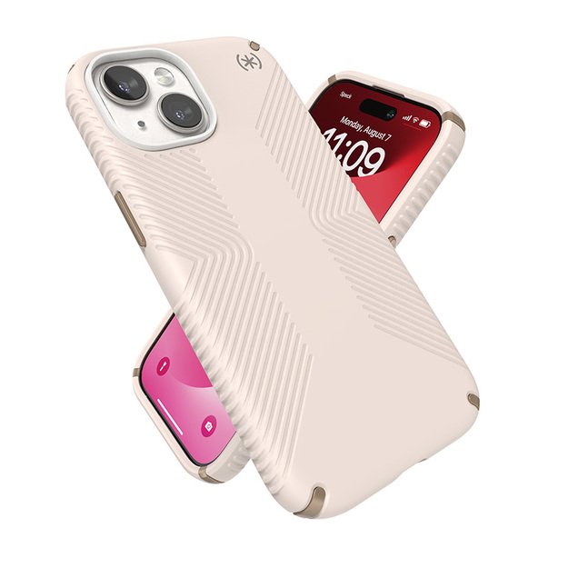 „Speck Presidio2 Grip“ – dėklas, skirtas „iPhone 16e“ / „iPhone 15“ / „iPhone 14“ / „iPhone 13“ (balintas kaulas / „Heirloom Gold“ / „Hazel Brown“) 23