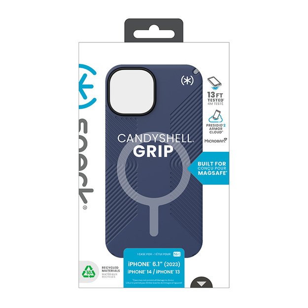 Speck Presidio2 Grip Magsafe – dėklas, skirtas iPhone 16e / iPhone 15 / iPhone 14 / iPhone 13 (pakrančių mėlyna / dulkių pilka / balta) 12