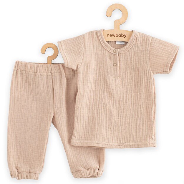 Kūdikių muslino rinkinys Marškinėliai ir kelnės New Baby smėlio spalvos, 86 (12-18m)