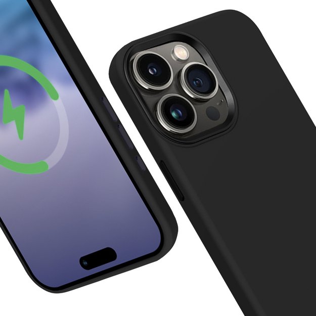 Crong Color Cover LUX Magnetic – dėklas, skirtas iPhone 15 Pro MagSafe (juodas)