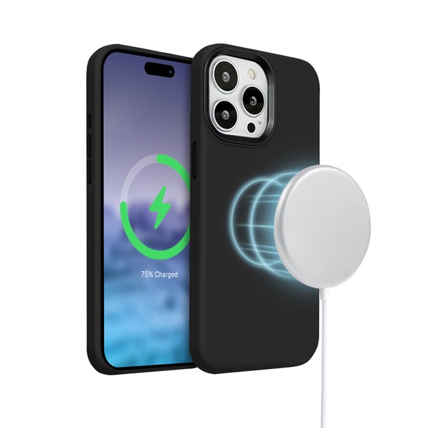 Crong Color Cover LUX Magnetic – dėklas, skirtas iPhone 15 Pro MagSafe (juodas)