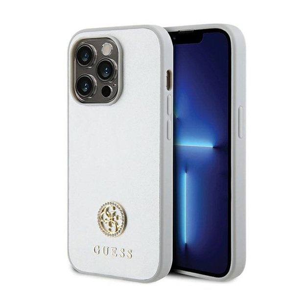 Guess 4G Strass Metal Logo – dėklas, skirtas iPhone 15 Pro Max (sidabras)