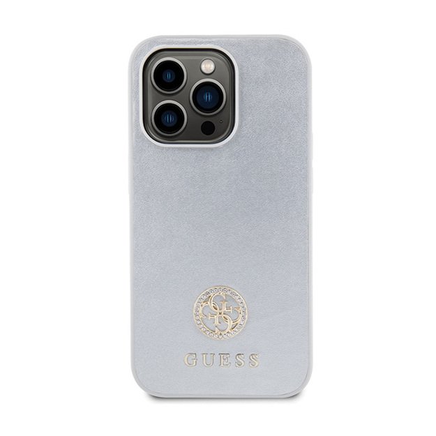 Guess 4G Strass Metal Logo – dėklas, skirtas iPhone 15 Pro Max (sidabras)