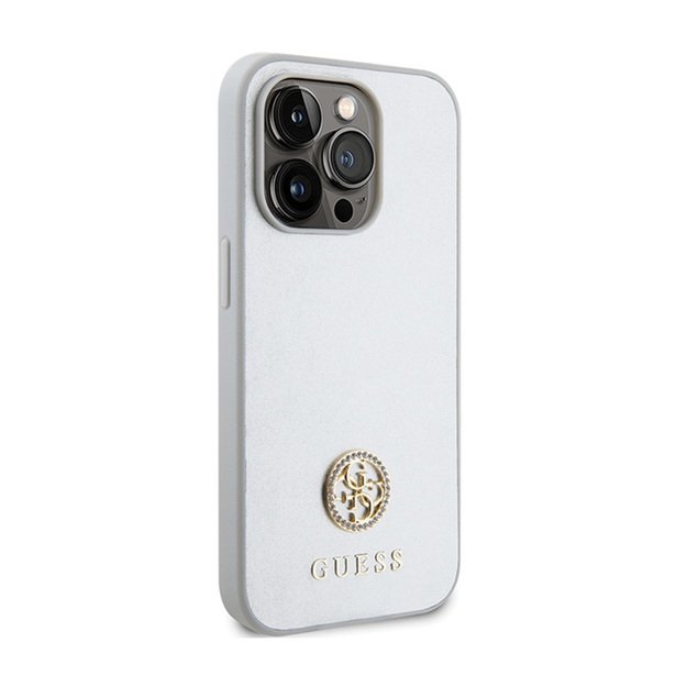 Guess 4G Strass Metal Logo – dėklas, skirtas iPhone 15 Pro Max (sidabras)