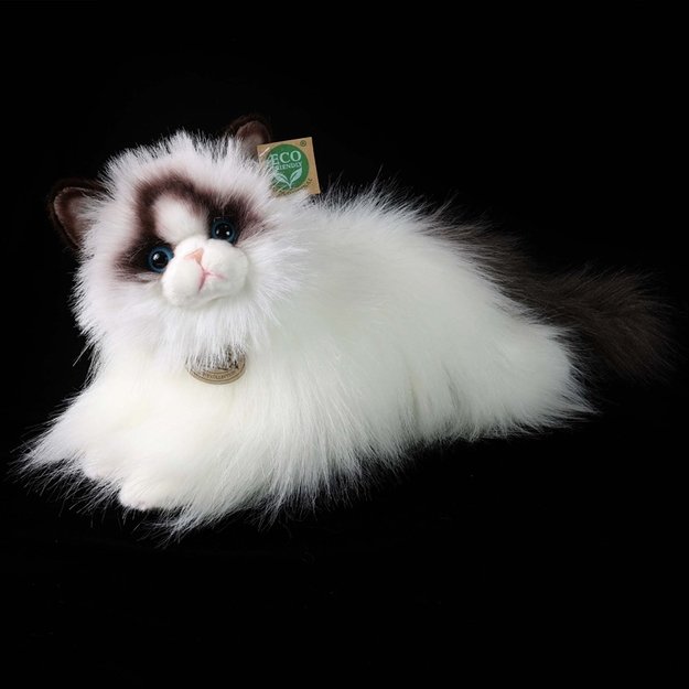 Rappa - pliušinis realistiškas žaislas Gulintis Ragdoll katinas 35 cm Ekologiškas