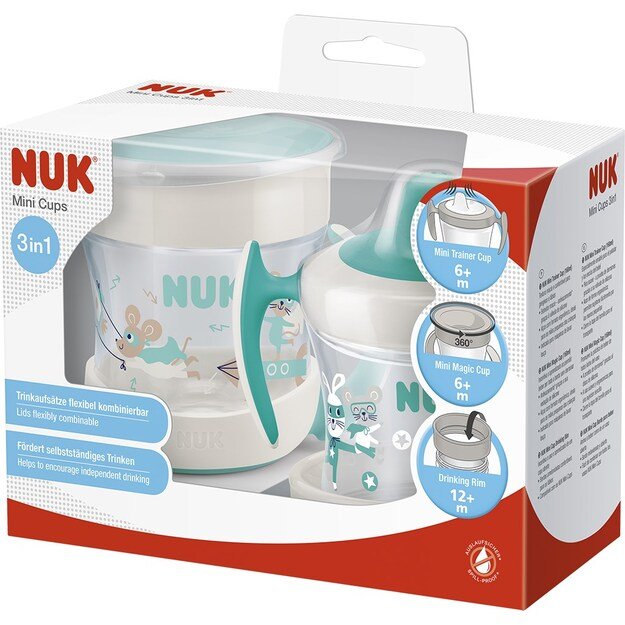 NUK Mini Cups 360° kūdikio puodelis su neutraliu dangteliu