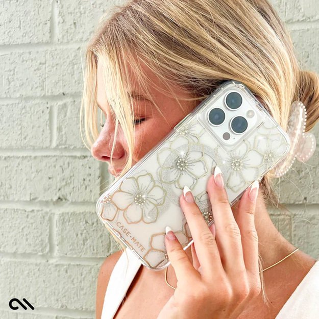 „Case-Mate Floral Gems MagSafe“ dėklas – „iPhone 15 Pro“ (auksinis)