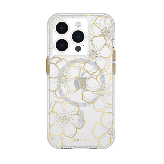 „Case-Mate Floral Gems MagSafe“ dėklas – „iPhone 15 Pro“ (auksinis)