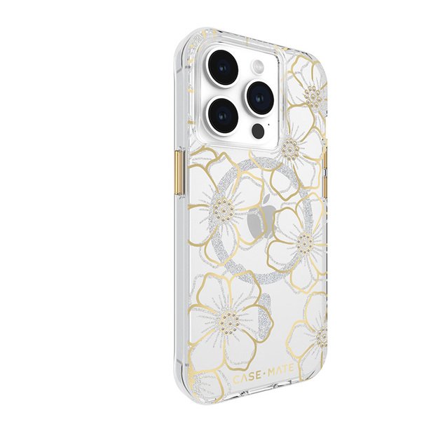 „Case-Mate Floral Gems MagSafe“ dėklas – „iPhone 15 Pro“ (auksinis)