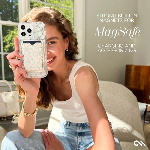 „Case-Mate Floral Gems MagSafe“ dėklas – „iPhone 15 Pro“ (auksinis)