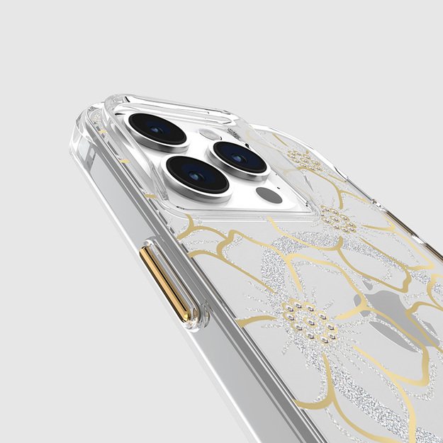 „Case-Mate Floral Gems MagSafe“ dėklas – „iPhone 15 Pro“ (auksinis)
