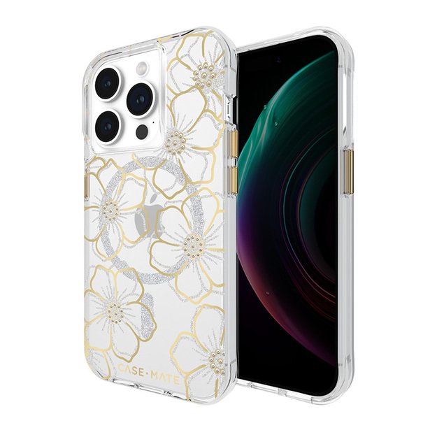 „Case-Mate Floral Gems MagSafe“ dėklas – „iPhone 15 Pro“ (auksinis)