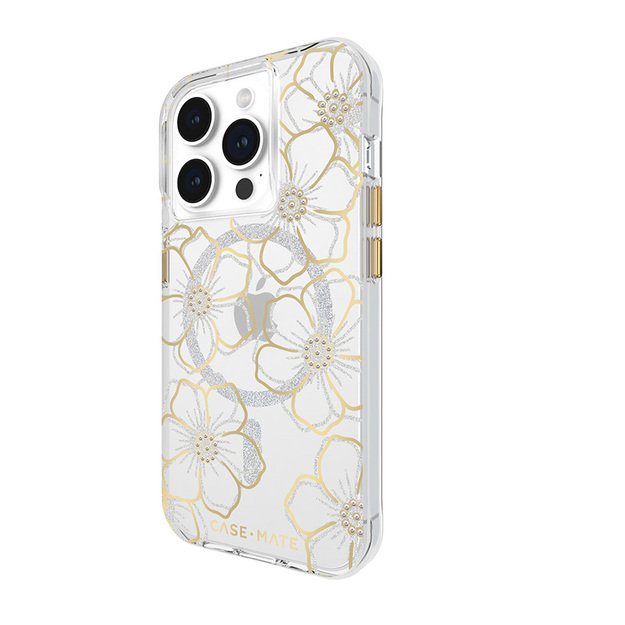 „Case-Mate Floral Gems MagSafe“ dėklas – „iPhone 15 Pro“ (auksinis)