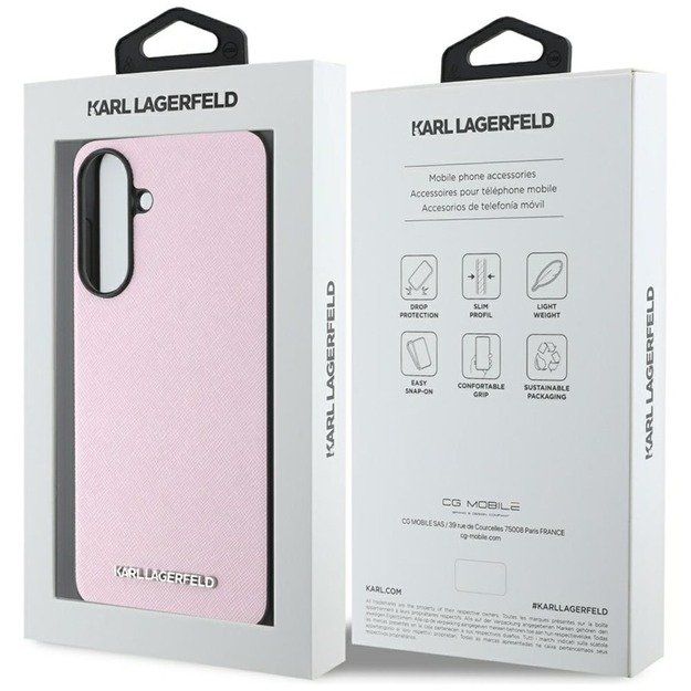 Karl Lagerfeld Saffiano metalinis logotipas – dėklas, skirtas Samsung Galaxy A56 5G (rožinis) 1