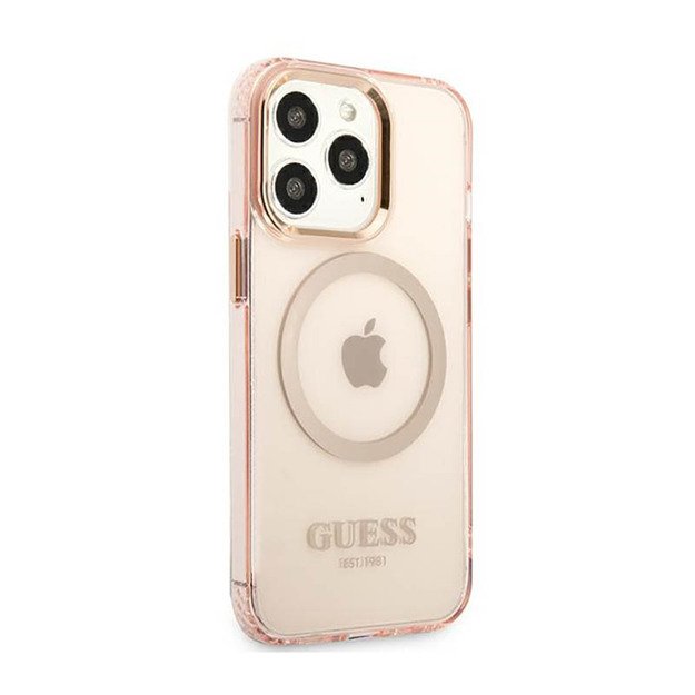 „Guess“ auksinio kontūro permatomas „MagSafe“ dėklas, skirtas „iPhone 13 Pro“ (rožinis) 12