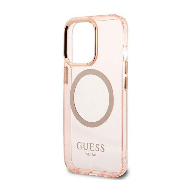 „Guess“ auksinio kontūro permatomas „MagSafe“ dėklas, skirtas „iPhone 13 Pro“ (rožinis) 3