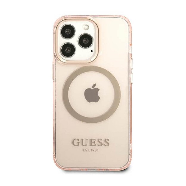 „Guess“ auksinio kontūro permatomas „MagSafe“ dėklas, skirtas „iPhone 13 Pro“ (rožinis) 6