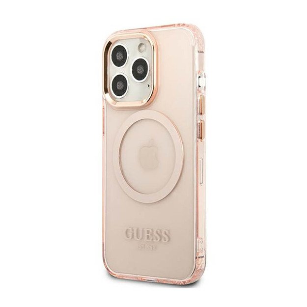„Guess“ auksinio kontūro permatomas „MagSafe“ dėklas, skirtas „iPhone 13 Pro“ (rožinis) 7
