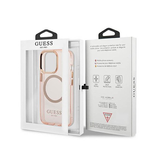 „Guess“ auksinio kontūro permatomas „MagSafe“ dėklas, skirtas „iPhone 13 Pro“ (rožinis) 1