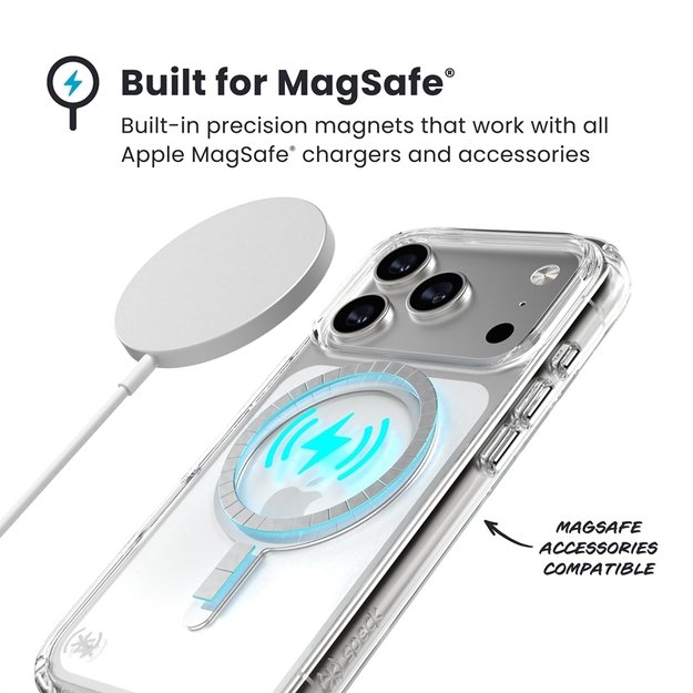 „Speck Presidio Perfect Clear MagSafe“ dėklas iPhone 17 Pro telefonui (skaidrus / sidabrinis) 21