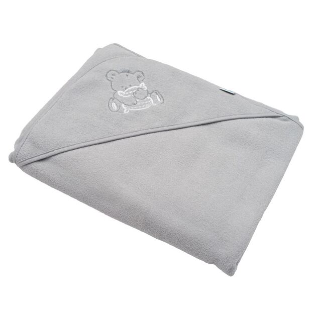 Baby terry towel with embroidery and hood New Baby 100x100 grey bear