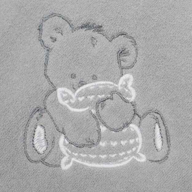 Baby terry towel with embroidery and hood New Baby 100x100 grey bear 2