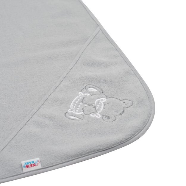 Baby terry towel with embroidery and hood New Baby 100x100 grey bear 3